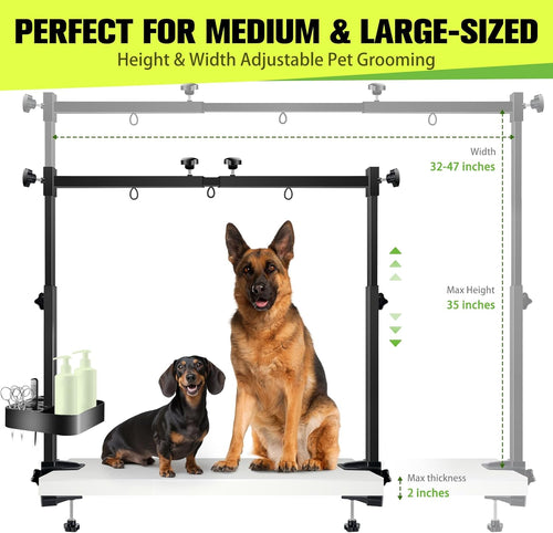 Adjustable Dog Grooming Arm with Clamp – 32-47" Width & 35" Height, Includes Hammock