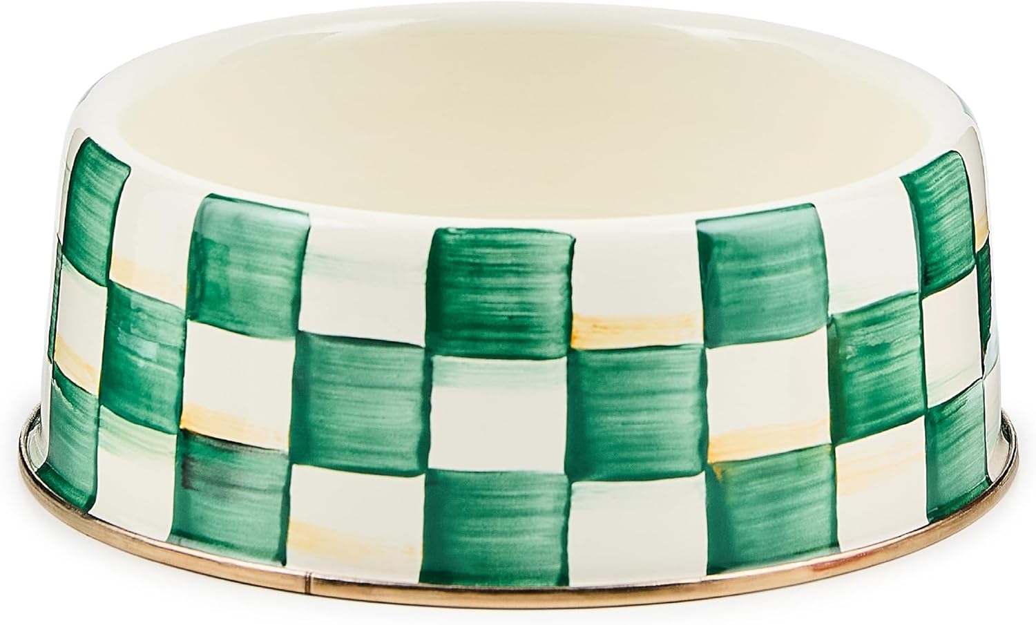 Enamel Pet Bowl – Green-and-White Emerald Check, Large