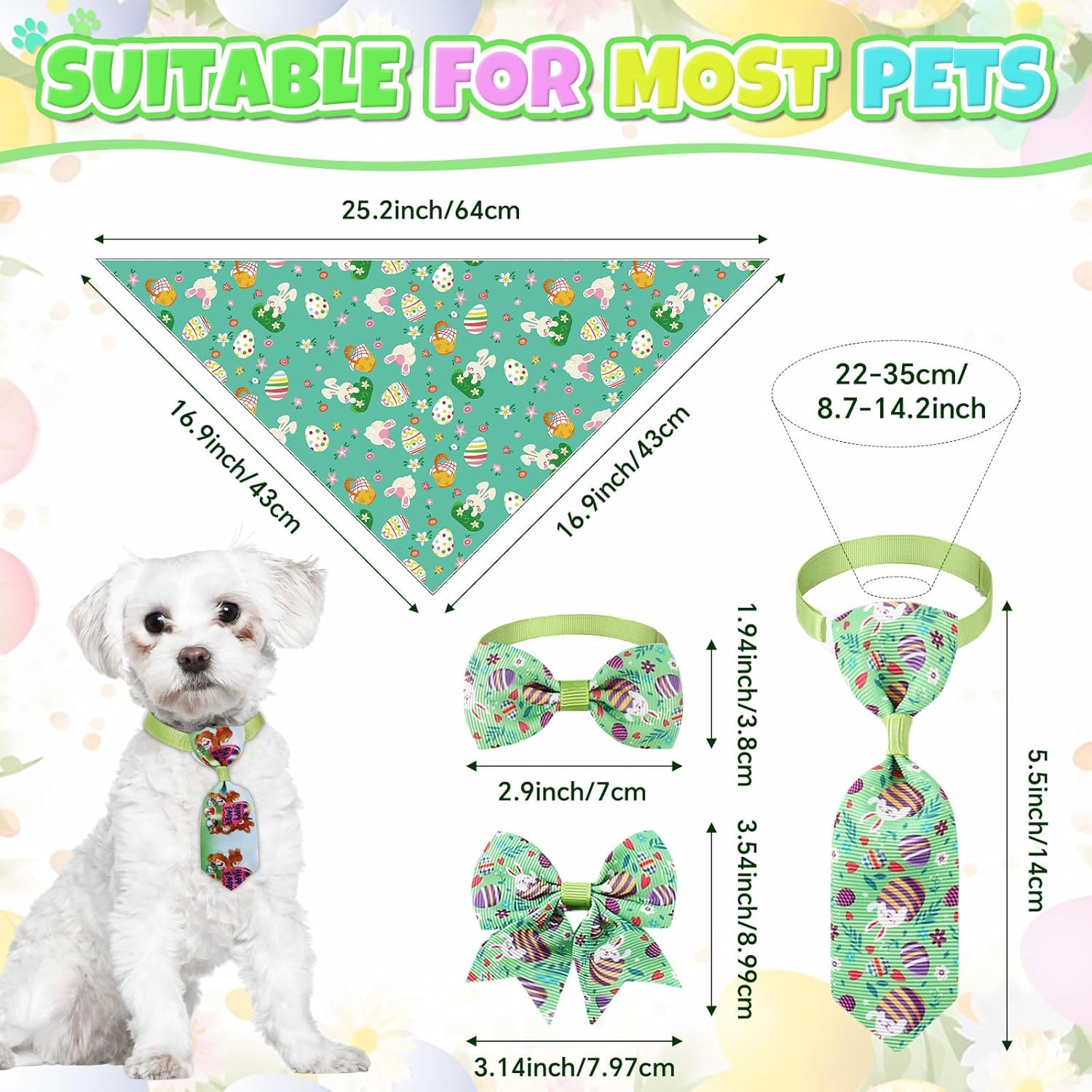 120-Piece Easter Dog Bandanas & Bow Ties Set – Colorful Pet Accessories