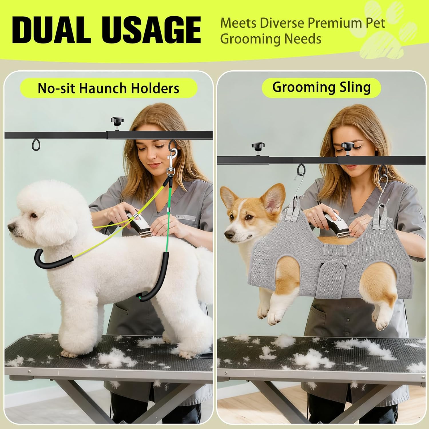 Adjustable Dog Grooming Arm with Clamp – 32-47" Width & 35" Height, Includes Hammock