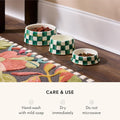 Enamel Pet Bowl – Green-and-White Emerald Check, Large