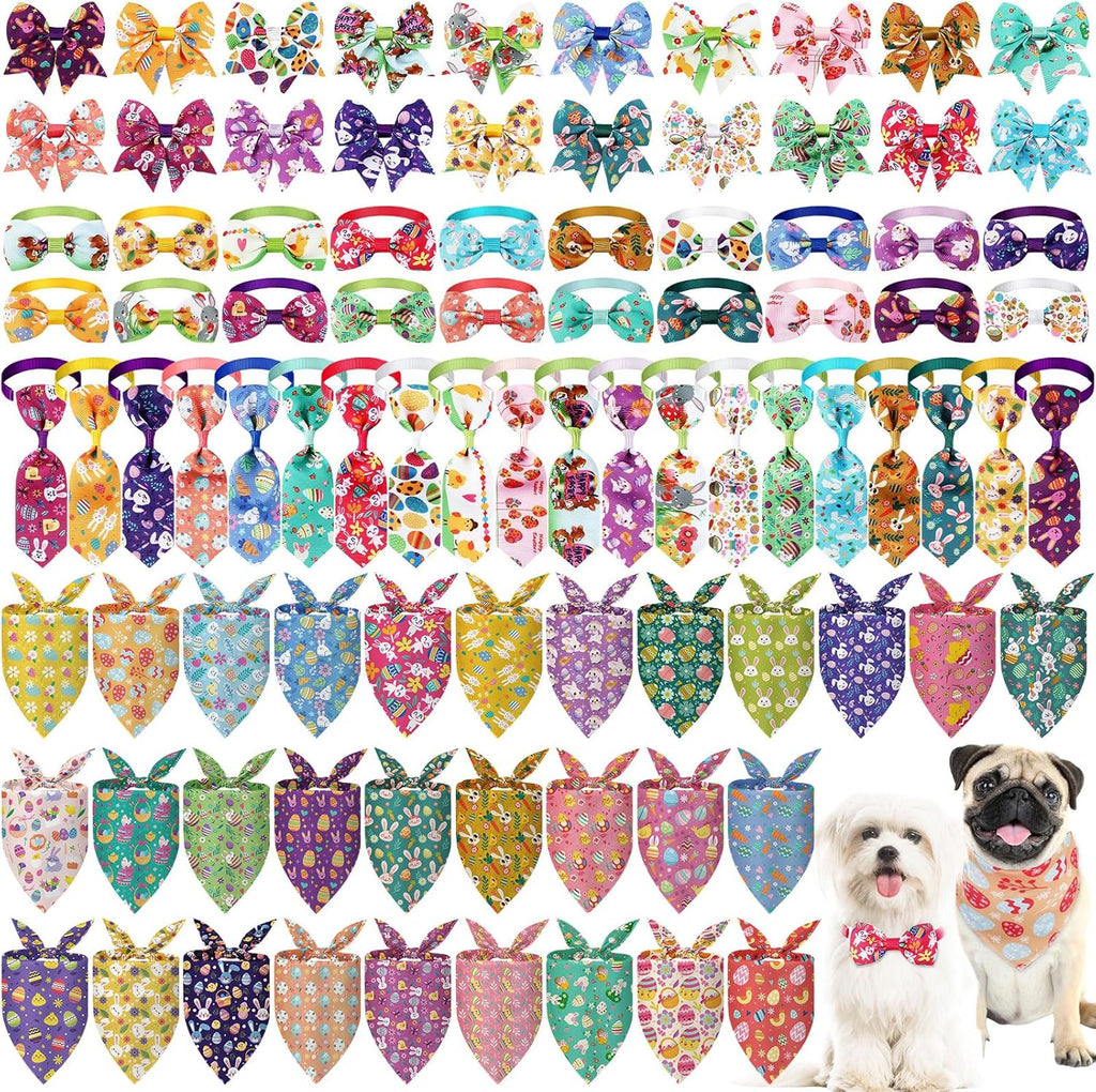 120-Piece Easter Dog Bandanas & Bow Ties Set – Colorful Pet Accessories