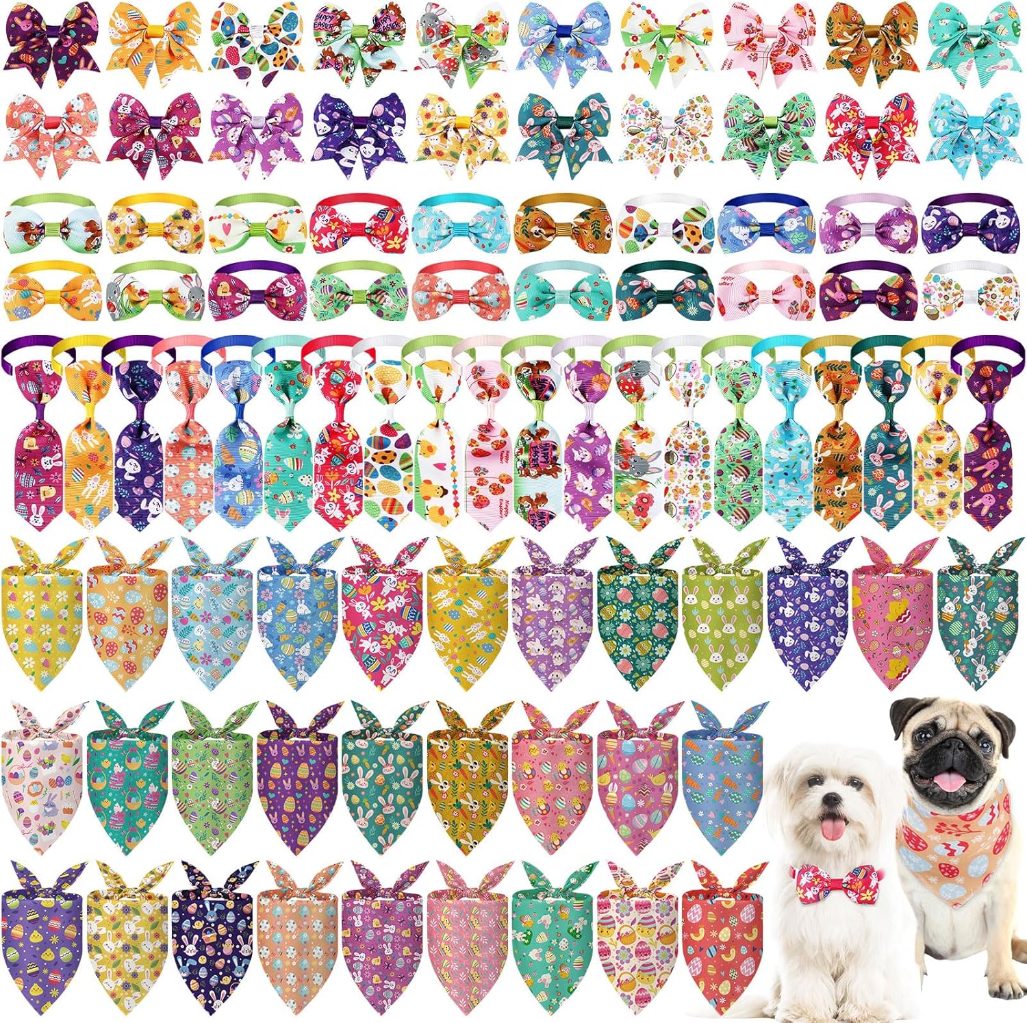 120-Piece Easter Dog Bandanas & Bow Ties Set – Colorful Pet Accessories